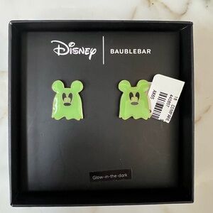 Disney BaubleBar Green Mickey Mouse Ghost Glow in the Dark Stud Earrings